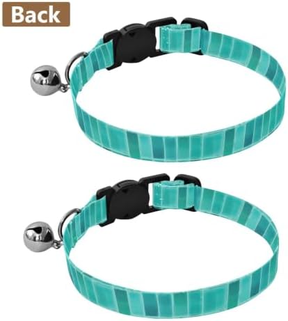 2 Pack Small Dog Collar Watercolor Teal Turquoise Decorative Pet Collar with Bell, Adjustable Length 10.6" to 17.1"
