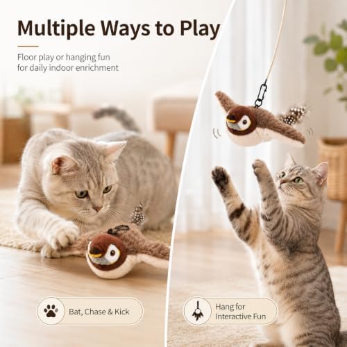 Interactive Chirping Bird Cat Toys with Flapping Wings, No Flying Birds Cats Toy, Simulation Electric Sparrow Shaking Bird Hunting Cat Toy for Indoor Cats (#C)