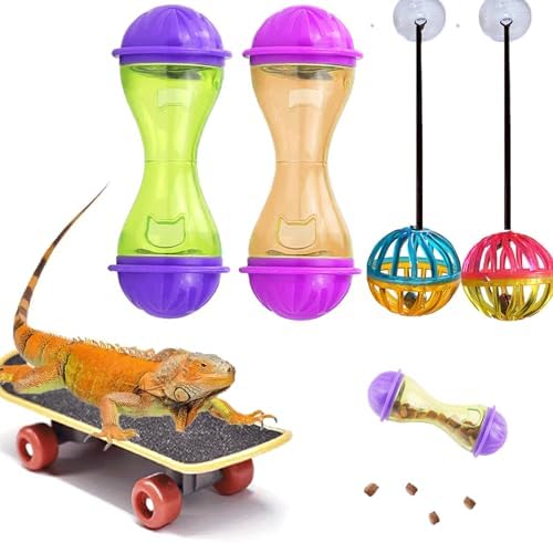 5 pcs Breaded Dragon Toys Set Balls Bell Reptile Feeder Toy Lizard Feed Balls Enrichment Toy Habitat Terrarium Tank Accessories Interactive Toy for Bearded Dragon Gecko Small Animals