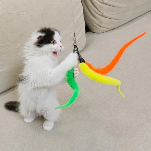 miwoowim 11PCS Cat Wand Refills, Fuzzy Worms with Bells & String with Clasp