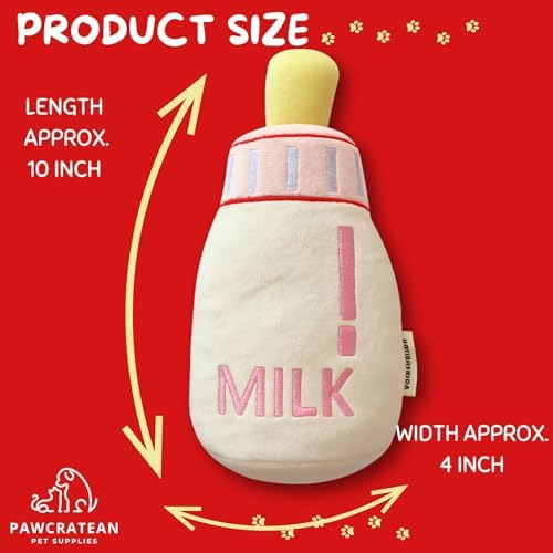 7" Squeaky Plush Toy for Puppies Small Dogs Self Etertainment Washable Soft Made [PET ONLY] (Milk Bottle)