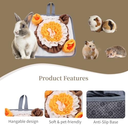 Rabbit Foraging Mat Bunny Enrichment Toys for Small Animals, Snuffle Mat with Anti-Slip Bottom, Slow Feeder Treat Dispenser for Bunnies, Guinea Pigs, Hamsters, Chinchillas, Hedgehog