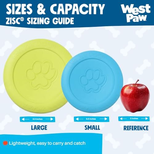 West Paw Zogoflex Zisc Dog Flying Disc, High Flying Aerodynamic Disc for Dogs Puppy – Lightweight, Floatable Disc for Fetch, Tug of War, Catch, Play – Doubles as Food/Water Bowl, Large 8.5", Aqua Blue