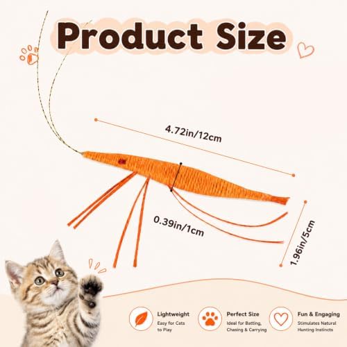 Andiker 3 PCS Bright Colors Catnip Toys, 12 CM Yarn Handmade Shrimp Cat Chew Toy with Gentle Sound Bell, Interactive Cat Toys for Indoor Cats Chewing Playing