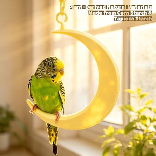 Hanging Moon Bird-Swing Perch, Parakeet Swing Toys with Chain, Grinding Claw Beak Cage Accessory for Small Parrots