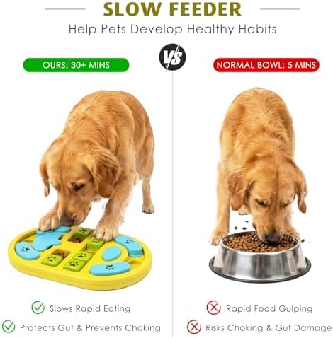 Dog Puzzle Toy, Interactive Treat Dispensing Toys, Yellow | Dog Enrichment Toys, IQ Training & Mental Stimulation, Non-Slip Slow Feeder, For Puppies Small Medium Large Dogs Cats
