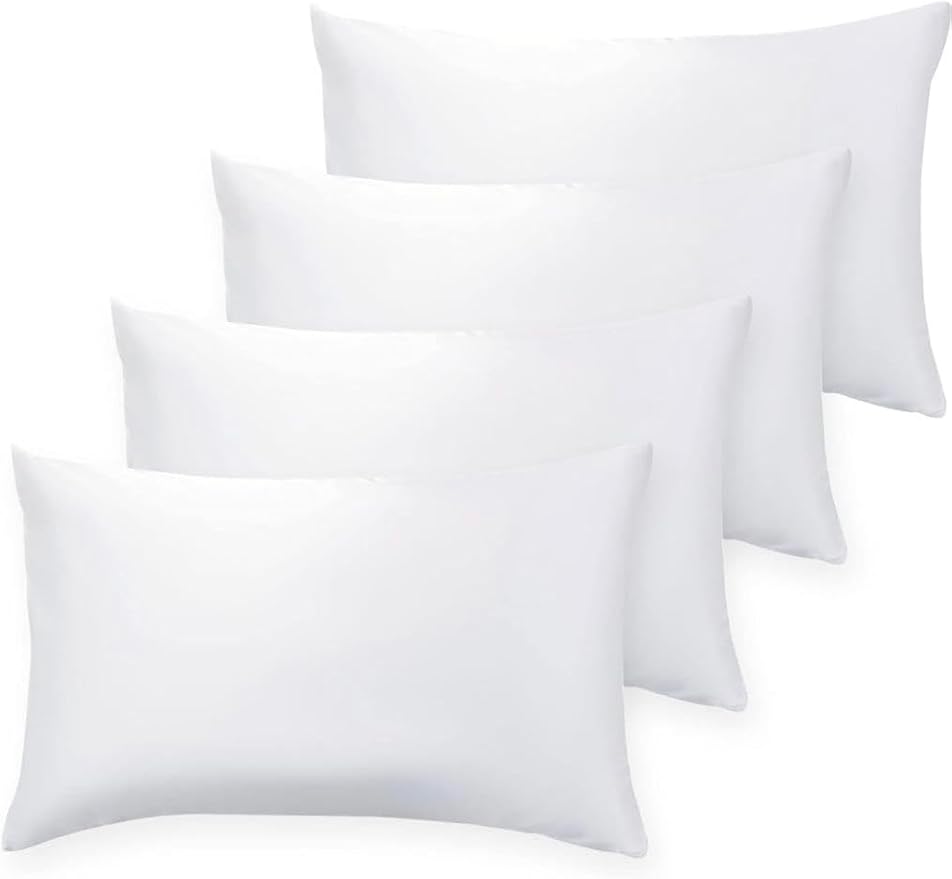 QUBA LINEN 12 x 20 Throw Pillow Insert - Pack of 4 White, Down Alternative Pillow Inserts for Decorative Pillow Covers, Throw Pillows for Bed, Couch Pillows for Living Room (12" x 20" (Pack of 4))