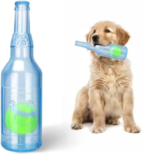 QTLJJBY Squeaky Bottle Dog Toy with Tennis Ball Inside — Floating Interactive Fetch Play Toy for Puppies Small Dogs, Gentle Squeaker for Boredom Relief (Blue, Small)