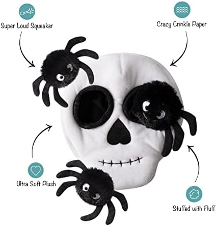 Fringe Studio Hide & Seek Burrow Plush Dog Toy, Skull with Spiders, 3 Piece Set, Pet Shop Collection (289206), Multicolored