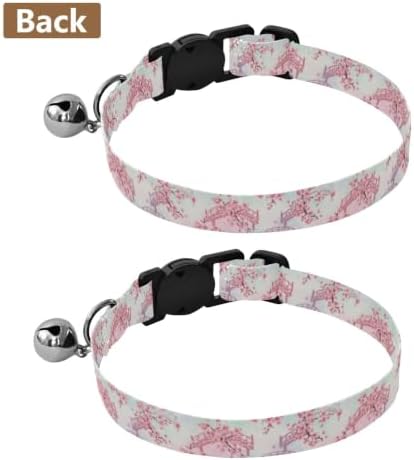 Cherry Blossom Branches Flowers Lightweight Pet Collar for Cats and Dogs, 2 Pack Puppy Collar with Bell