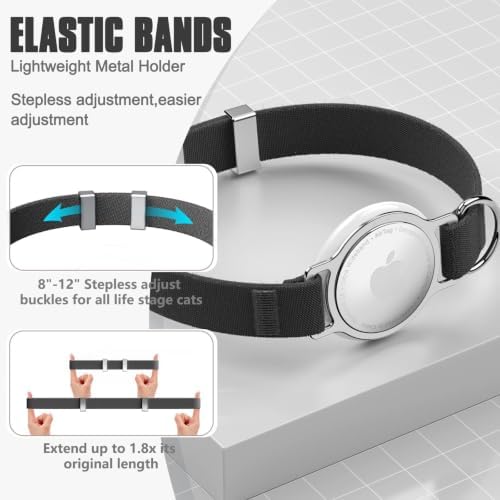 AirTag Cat Collar, Elastic Tracker Collar with Airtag Holder and Bell | Compatible with Apple Air Tag, Lightweight & Scratch Resistant, Adjustable Stepless GPS Pet Collar for Cats Kittens, Black