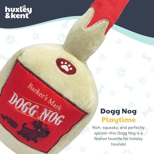 Huxley & Kent Funny Dog Toy w/Squeaker – Holiday Power Plush Squeaky Dog Toys for Small, Medium & Large Dogs – Soft Stuffed Animal for Indoor Play & Fetch - Dogg Nog, Large