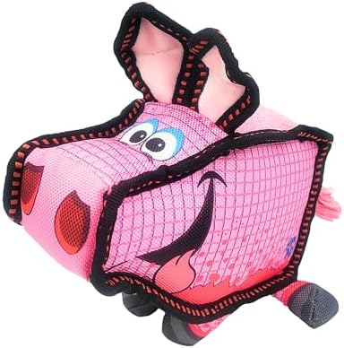 Happy Tails Square Pig Dog Toy for Medium to Large Dogs - Durable Polyester, Squeaky, Reinforced Stitching, Interactive Pet Playtime, Safe Chew Toy