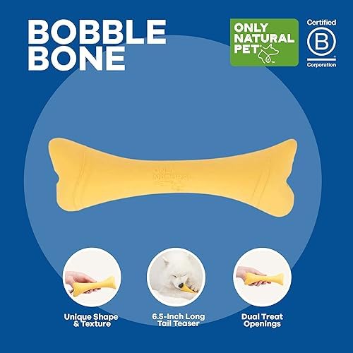 Only Natural Pet Rubber Boredom Buster Treat Stuffer Dog Toys - Interactive Stuffable Feeder Dispenser Fillable Durable Play Puppy Medium Large XS Chew Pup Hide Holder Easy Refill -BobbleBone/Yellow