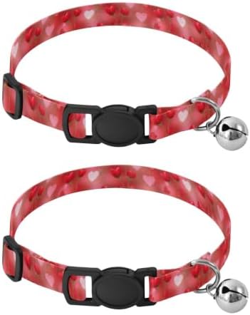 Red Heart Flowers Stems Dog Bell Collar 2 Pack Kitten Collars Adjustable 10.6 to 17.1 Inches