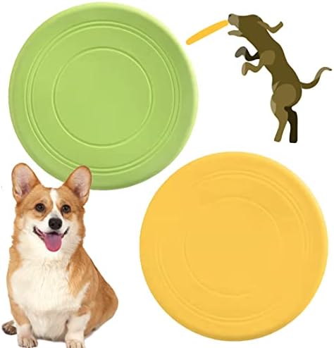 coldchill 7 Inch Dog Flying Disc, Puppy Flyer Toy React Faster Training Interactive Toys for Small Medium Dog, Lightweight Durable and Water Resistant Floating Saucer (Green+Yellow)