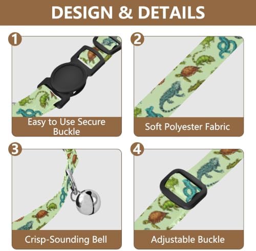 Cute Lizards Metal Bell Included Small Dog Collar 2 Pack Collars for Cats