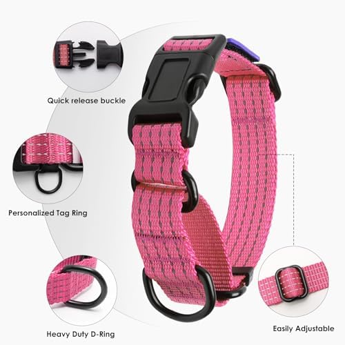 Martingale Dog Collar Reflective NO Pull with USA Flag, L,Pink