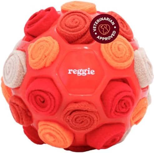 Reggie Snuffle Ball for Dogs | Interactive Treat Dispensing Dog Enrichment Toys | Reduces Boredom, Stress & Hyperactivity | Snuffle Toys for Dogs | Durable & Washable Dog Puzzle Toy I Red