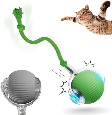 Interactive Rotating Cat Ball Toy, 360 Smart Rolling Ball Electric, Automatic Moving for Cats & Kittens (Green+Grey)