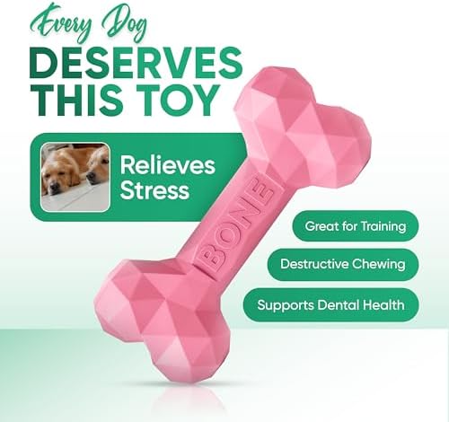 Natural Rubber Dog Toys for Small Dogs & Puppies - Durable Dental Dog Bone Toy for Indoor & Outdoor Play - Interactive Tough Teething Toy for Boredom Relief - For 25 lbs Small Dogs (Pink)