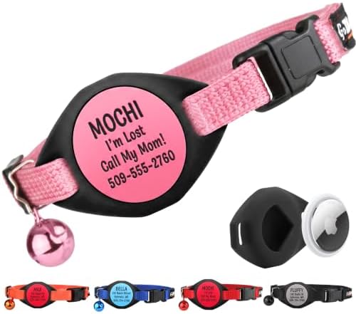 GoTags Personalized AirTag Cat Collar, Adjustable Breakaway Safety Buckle