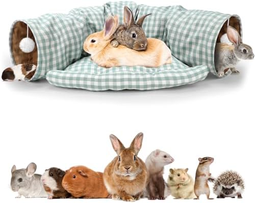 BWOGUE Bunny Tunnel Bed, 2-in-1Collapsible Rabbit Tunnel Hideout with Mat