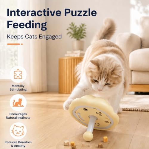 Cat Puzzle Feeder Toy, Adjustable Treat Dispenser, Yellow