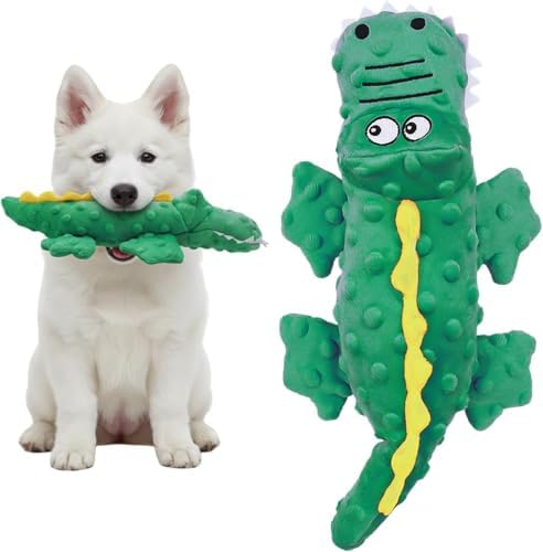 Squeaky Octopus Dog Toy – No Stuffing, Crinkle Sound Plush Chew Toy for Small and Medium Dogs – Durable and Machine Washable – 2 Pack (Green Crocodile)