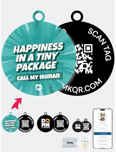 DDMK Smart Pet Tag Set | Includes 3 Tags | QR Code for Instant Alerts | Custom Pet Profiles | Durable & Waterproof | No Subscriptions or Fees |49-Happiness in A Tiny Package