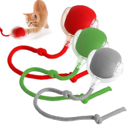 3pcs Smart Interactive Pet Toy Ball, Self Rolling Dog Ball Interactive Cat Toys, 360° Smart Automatic Rolling Ball Toy for Dogs Cats Indoor Outdoor Play (Red&Green&Grey)