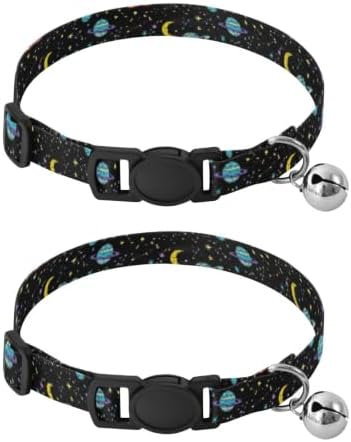Planets Black Pet Collars for Cats, 2 Pack Cat Collar Breakaway with Bell