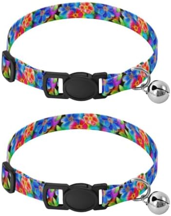 2 Pack Puppy Collar Watercolor Flowers Blue Breakaway Cat Collars with Bell, Adjustable 10.6 to 17.1 Inches