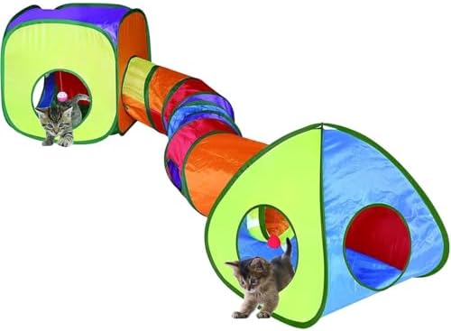 GONPETGP Cat Tunnel and Cubes Combo, Indoor Cat Tunnels with Play Ball, Interactive Crinkle Collapsible Tent and Cubes, All in One Set of 3