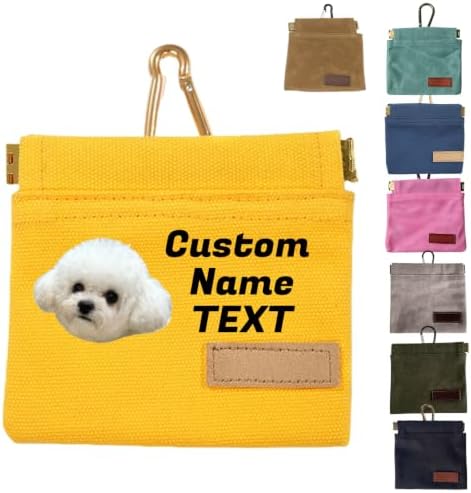 Custom Dog Treat Pouch with Image Logo Name,Portable Puppy Dog Training Treat Bag,Self-Closing Pet Feed Snack Reward,Hand Free Dog Walking Bag with Carabiner (Yellow)