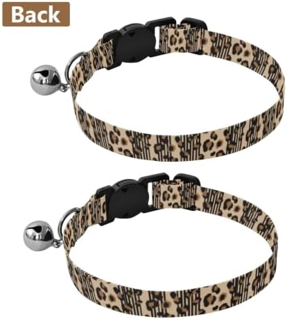 Leopard Spots Brown Black Beige Small Dog Collar with Bell 2 Pack Kitten Collar Adjustable 10.6 to 17.1 Inches