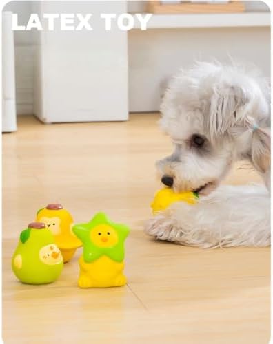 3 Pieces Latex Dog Squeaky Toys, Cute Fruit Chick Design Interactive Pet Toys (Yellow)