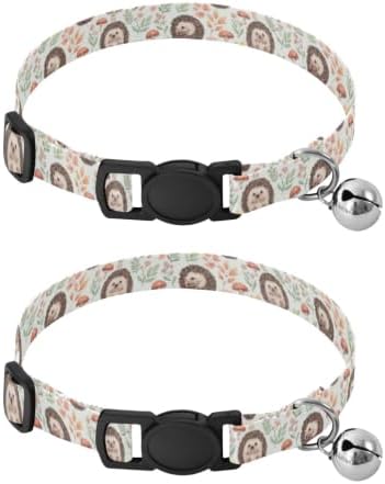 Cute Hedgehogs Mushrooms Collar with Bell for Dog Puppy 2 Pack Small Dog Collar Adjustable Length 10.6" to 17.1"