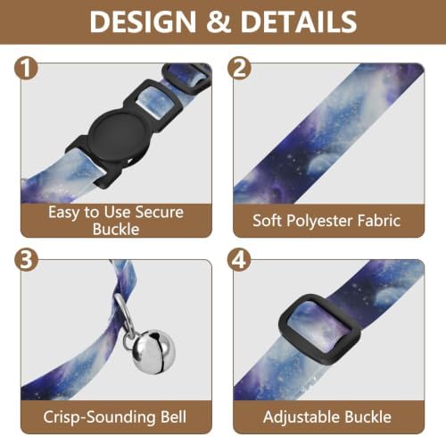 Galaxy Purple Cat Collars with Bell 2 Pack Puppy Collar Adjustable 10.6 to 17.1 Inches