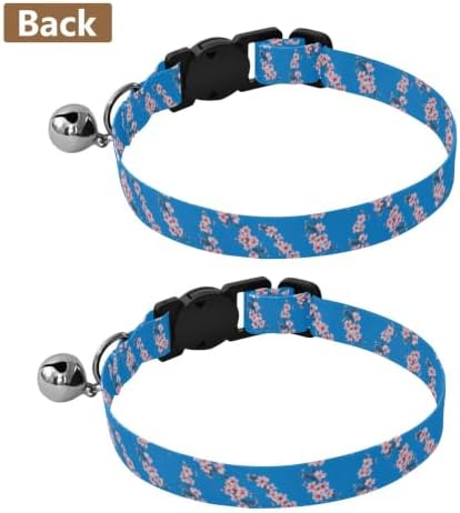 2 Pack Cats Collar Cherry Blossom Flowers Blue Decorative Pet Collar with Bell, Adjustable 10.6 to 17.1 Inches