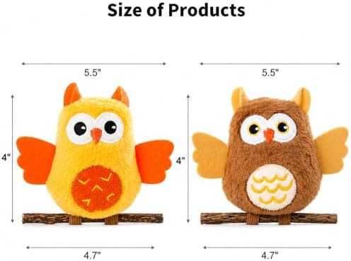DODODOLA 2 PCS Interactive Cat Toys for Indoor Cats Owl Kitten Toys with 100% Pure Organic Catnip and Movable Silvervine Sticks Kittens Kitty Anxiety Relief Soft Cute Teething Chew Toys (BROWN+ORANGE)