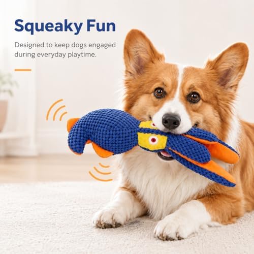 Squeaky Dog Toy, Crinkle Plush Squid for Small & Medium Dogs