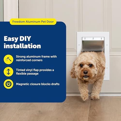 PetSafe Freedom Aluminum Pet Door, Dogs & Cats Under 15 lbs, Small, White | Solid Aluminum Frame, Tinted Vinyl Flap, Flap Opening 5.25" W x 8.125" H, Fits Doors 3/8-2 in Thick