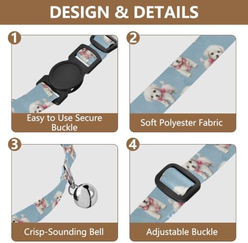 White Puppies Lightweight Small Dog Collar, 2 Pack Breakaway Cat Collars with Bell