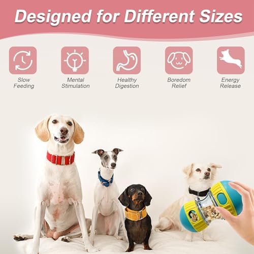 Interactive Dog Treat Dispensing Toy, Adjustable Puzzle Feeder Ball for Slow Feeding & Mental Stimulation, Rolling Enrichment Toy to Keep Dogs Busy Indoors (Red)