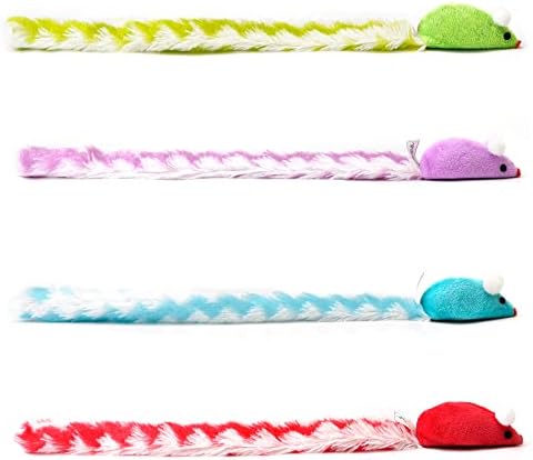 CHIWAVA 4PCS 15" Long Soft Plush Cat Toys Mice with Rattle Rustle Sound