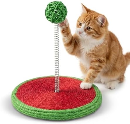 Interactive Cat Toy with Spring - 2-in-1 Cat Scratcher Sisal Pad for Bored Indoor Cats, Self-Play Teaser Toy for Kittens, Stimulates Hunting Instinct & Relieves Anxiety (No Noise)