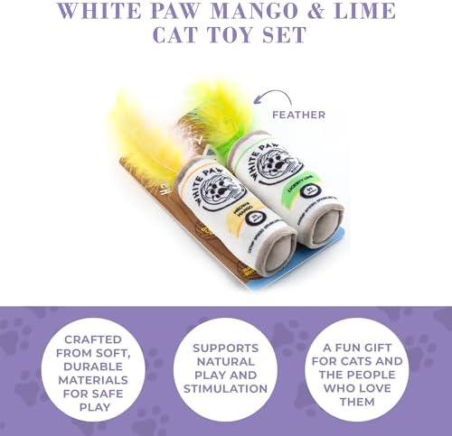 Haute Diggity Kitty White Paw Mango + Lime Cans Set, Soft Plush Cat Toys