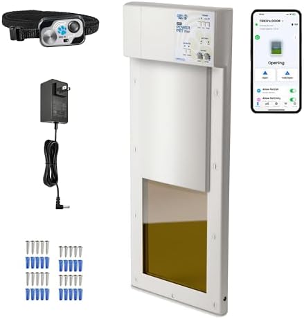 Power Pet WiFi Automatic Electronic Pet Door by High Tech Pet - Pet Operated Dog Door for Medium Dogs (10" x 12" Pet Opening), App Control, Secure, Door Mount, Easy Install, Refurbished - PX1-WF-RFB