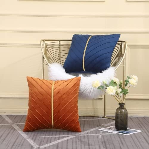 Velvet Throw Pillow Covers 20x20 Pack of 2 Gold Decor Burnt Orange | Soft Solid Pillow Covers,Modern Luxury Home Decor,Halloween Fall Decor,Hidden Zipper,Ideal Gift,Easy Care
